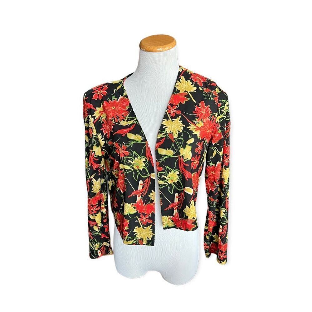 Womens Vintage Karin Stevens Red Floral Shrug Cardigan Bolero  Sz 8